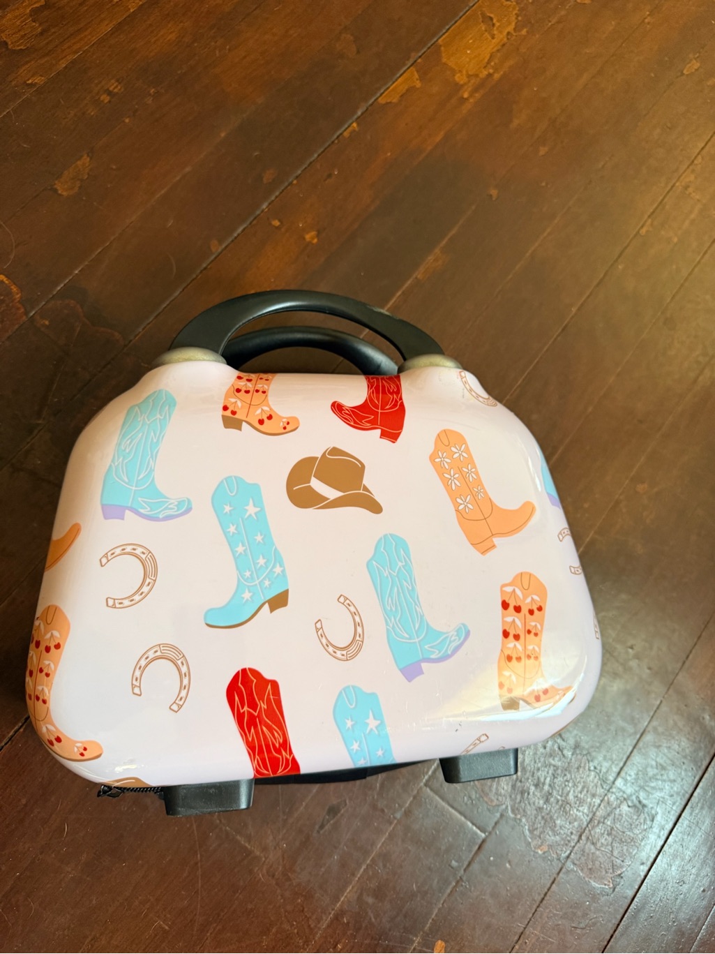 Cowgirl Boot Print Hard Case Cosmetic Train Case - White With Multi Boot Print
